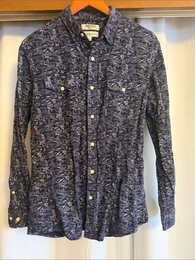 Goodthreads Navy Blue Floral-Print Button-Down Shirt